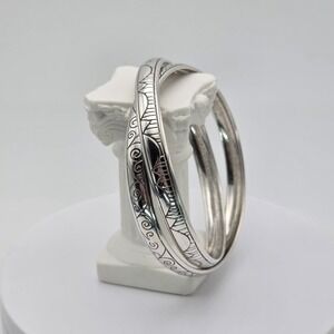 Vtg BRIGHTON 'Avenue' Bracelet Etched Double Interlocked Bangles‎ Silver Plated